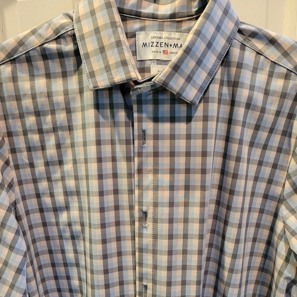 Mizzen & Main XL Trim Fit grey/blue/pink large checked button down shirt